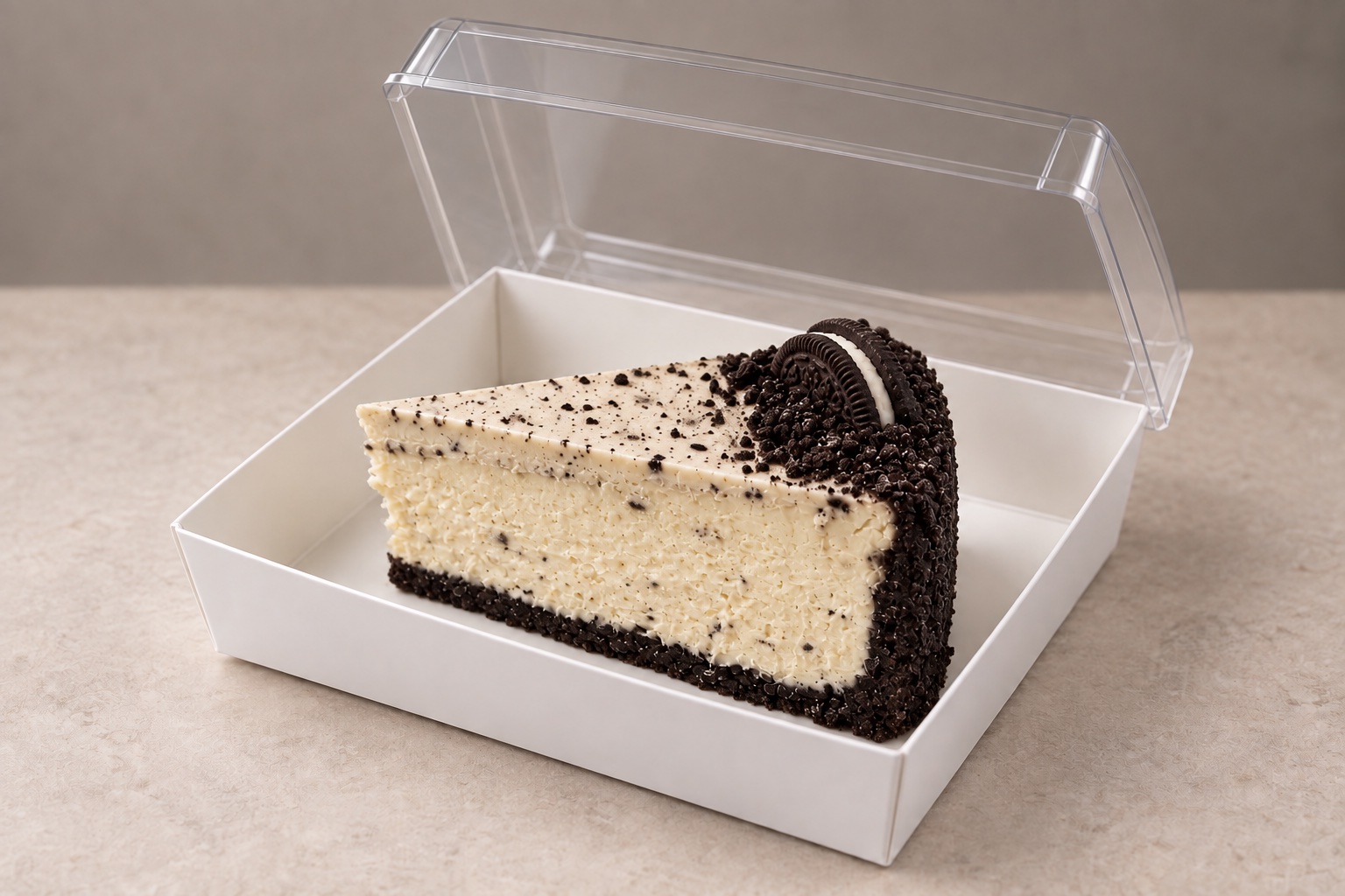 Oreo cheesecake slice with a raspberry